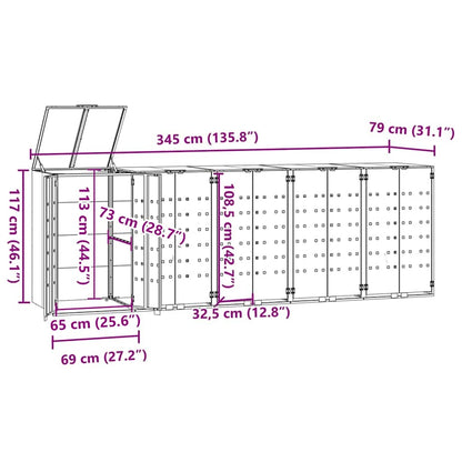 Copribidone con Ruote 5 Bidoni Antracite 345x79x117cm Acciaio - homemem39