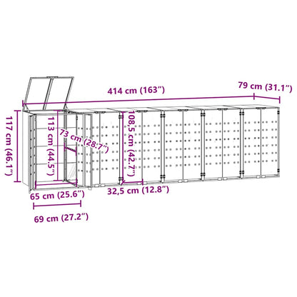 Copribidone con Ruote 6 Bidoni Antracite 414x79x117cm Acciaio - homemem39