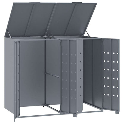 Copribidone con Ruote per 2 Bidoni Grigio 138x79x117cm Acciaio | homemem39