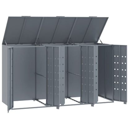 Copribidone con Ruote per 3 Bidoni Grigio 207x79x117cm Acciaio | homemem39