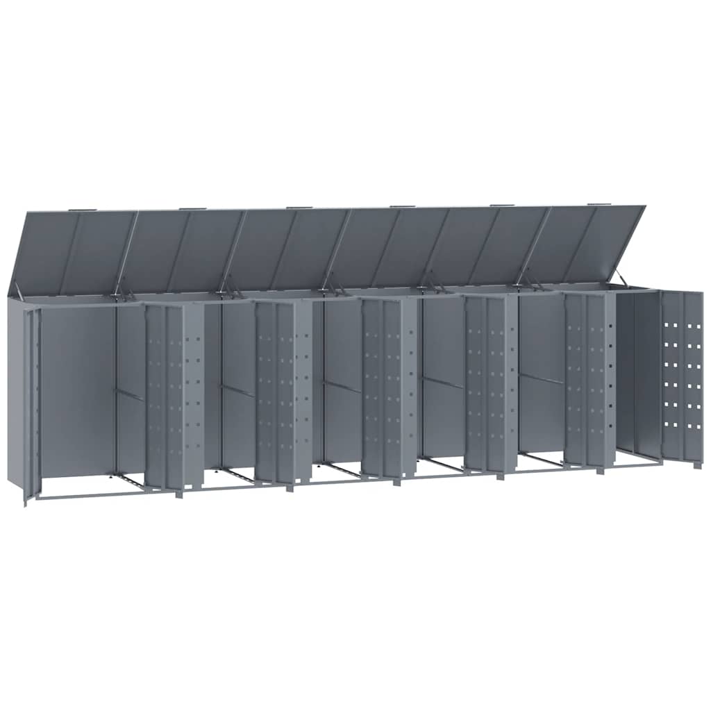 Copribidone con Ruote per 6 Bidoni Grigio 414x79x117cm Acciaio | homemem39
