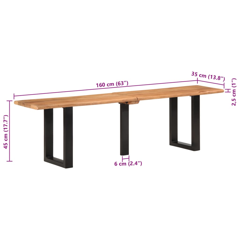 Panca 160 cm in Legno Massello di Acacia e Acciaio | homemem39