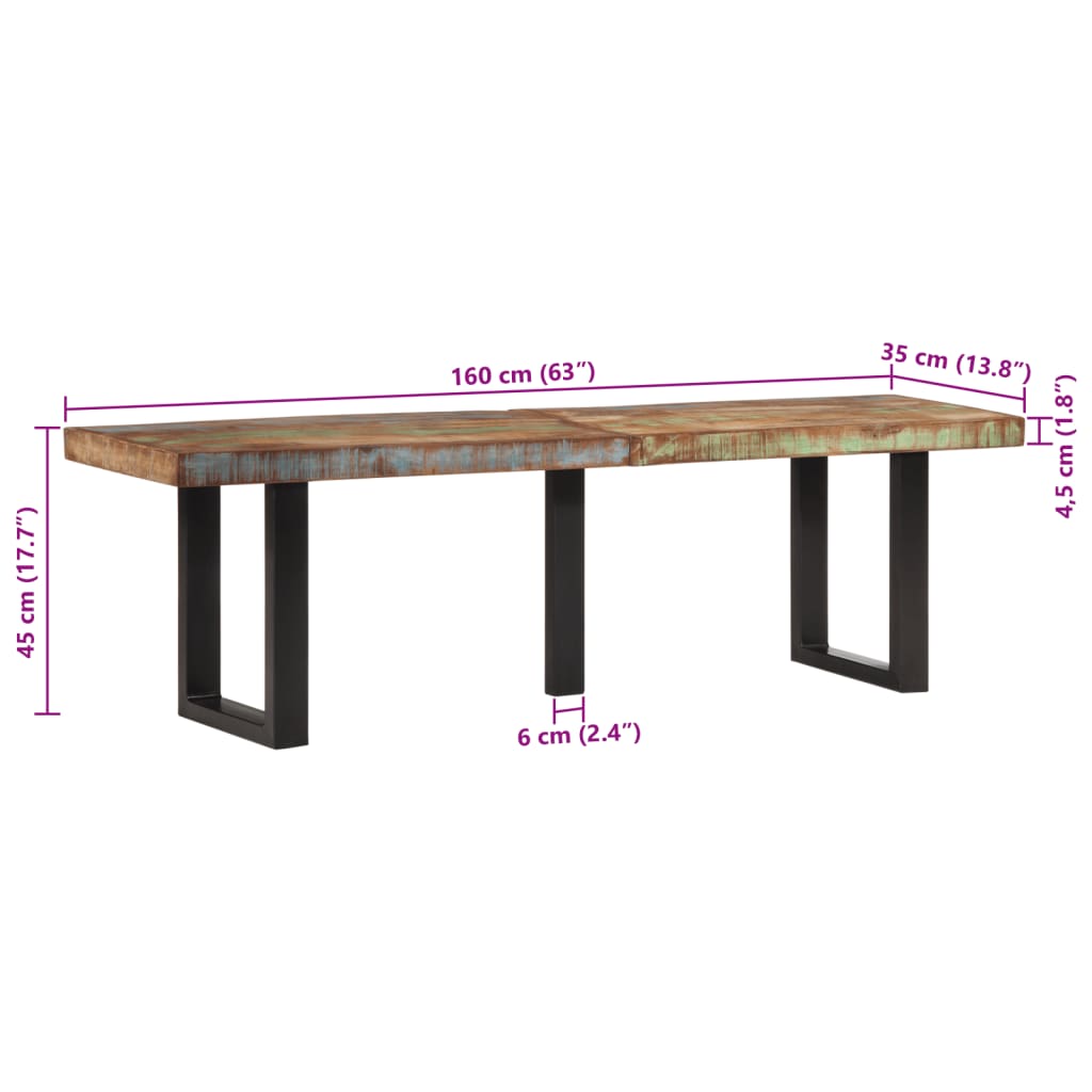 Panca 160 cm in Legno Massello di Recupero e Acciaio | homemem39
