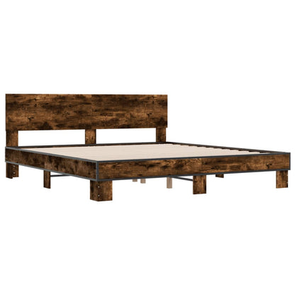 Smoked Oak bed frame 180x200 cm in Multilayer Wood and Metal