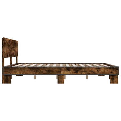 Smoked Oak bed frame 180x200 cm in Multilayer Wood and Metal