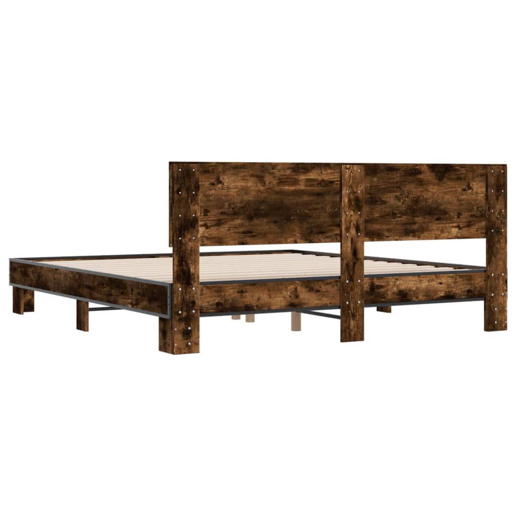 Smoked Oak bed frame 180x200 cm in Multilayer Wood and Metal