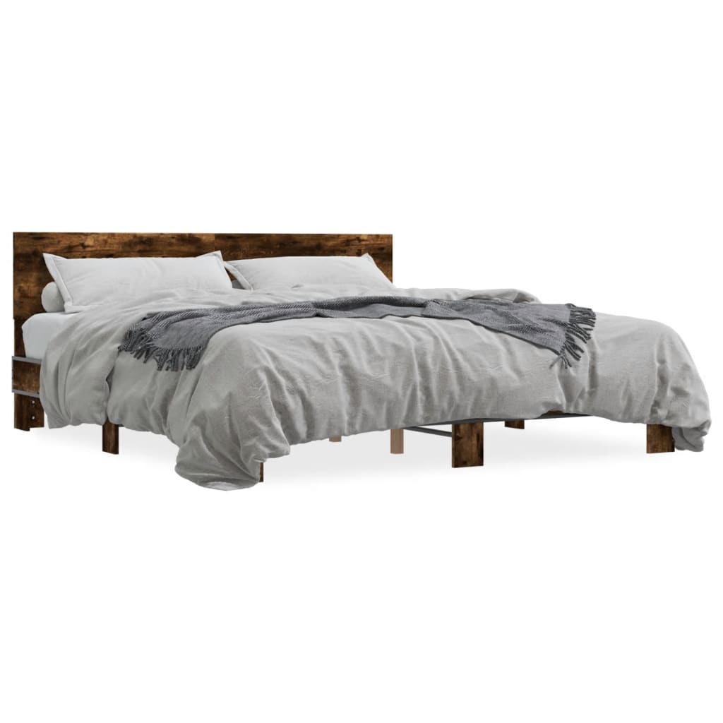 Smoked Oak bed frame 180x200 cm in Multilayer Wood and Metal