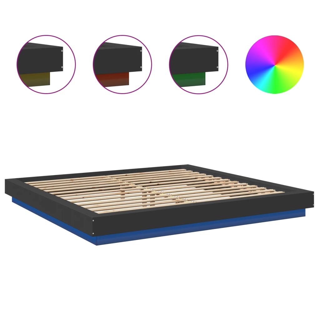 Giroletto con Luci LED Nero 200x200 cm in Legno Multistrato | homemem39