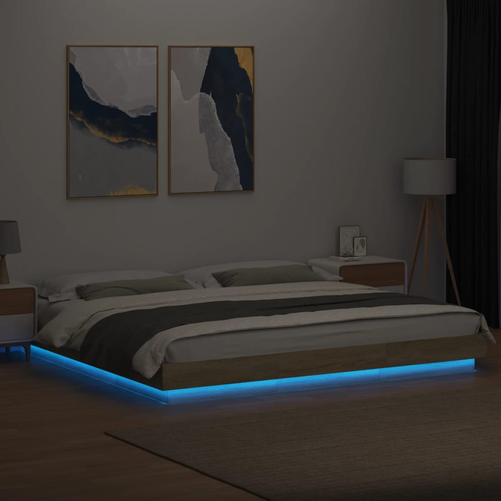 Giroletto Cassetti Luci LED Sonoma 200x200 cm Legno Multistrato