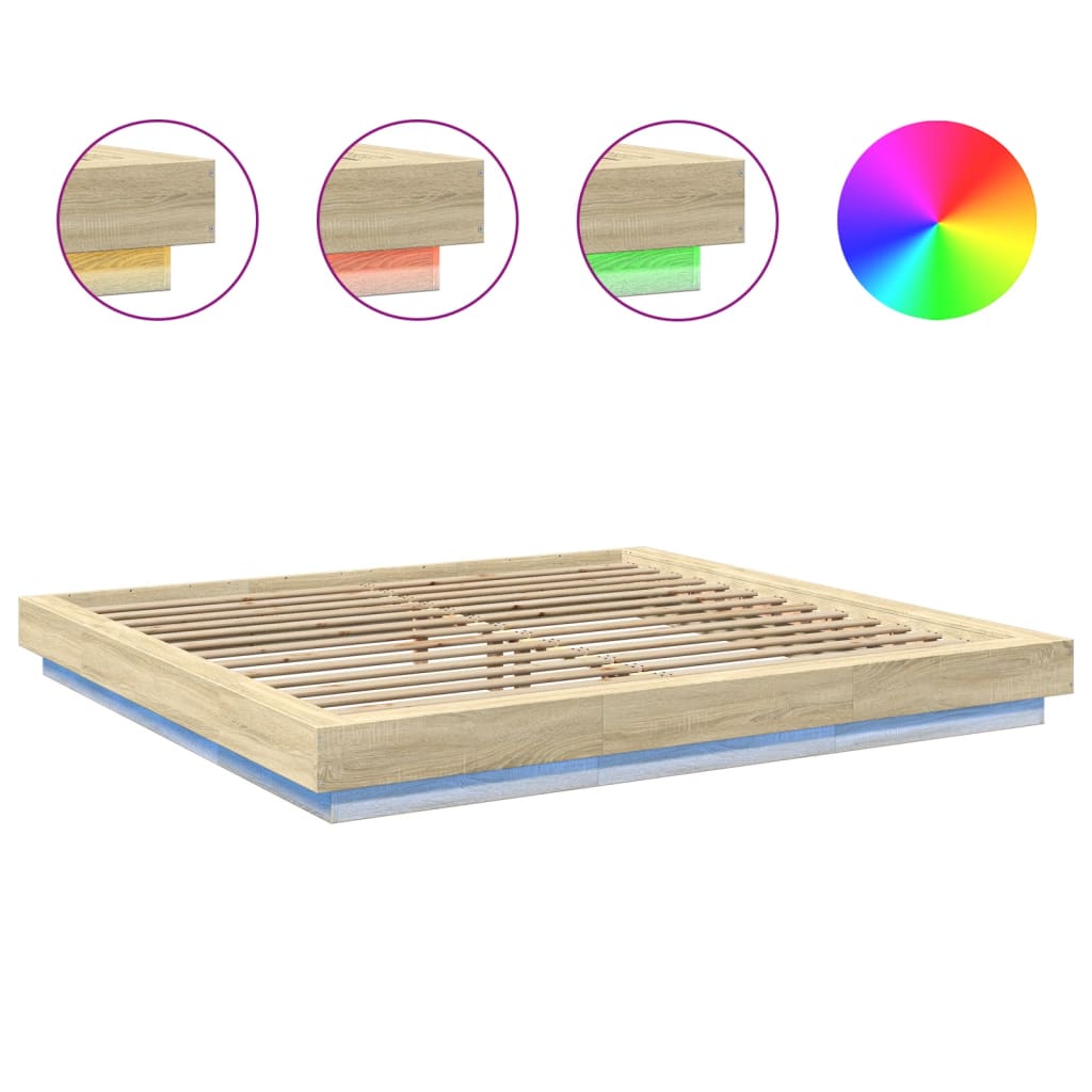 Giroletto Cassetti Luci LED Sonoma 200x200 cm Legno Multistrato | homemem39