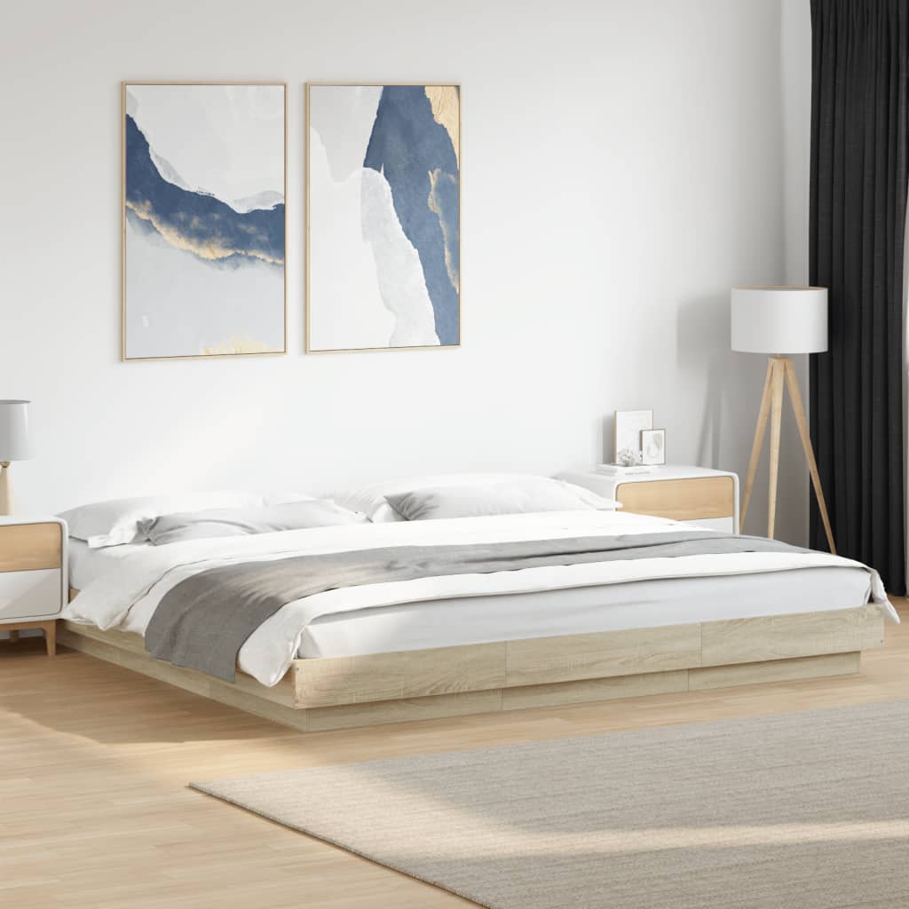 Giroletto Cassetti Luci LED Sonoma 200x200 cm Legno Multistrato | homemem39