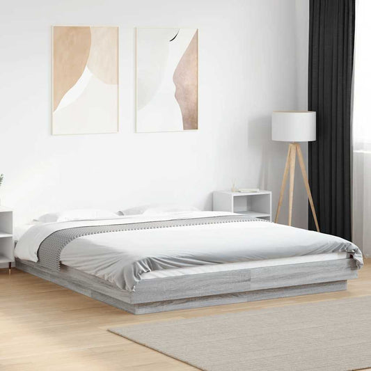 Giroletto Luci LED Grigio Sonoma 160x200 cm Legno Multistrato