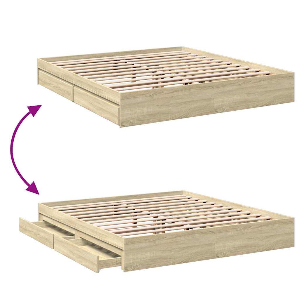 Giroletto Cassetti Rovere Sonoma 200x200 cm Legno Multistrato