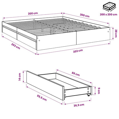 Giroletto Cassetti Grigio Cemento 200x200 cm Legno Multistrato