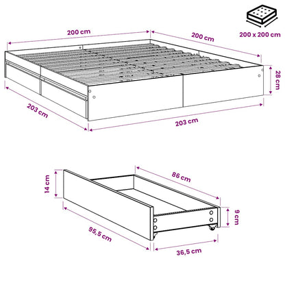Giroletto con Cassetti Rovere Fumo 200x200 cm Legno Multistrato