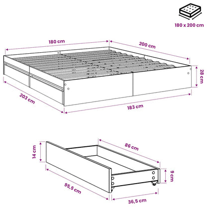 Giroletto Cassetti Grigio Sonoma 180x200 cm Legno Multistrato