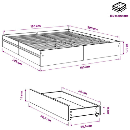 Giroletto Cassetti Grigio Sonoma 180x200 cm Legno Multistrato