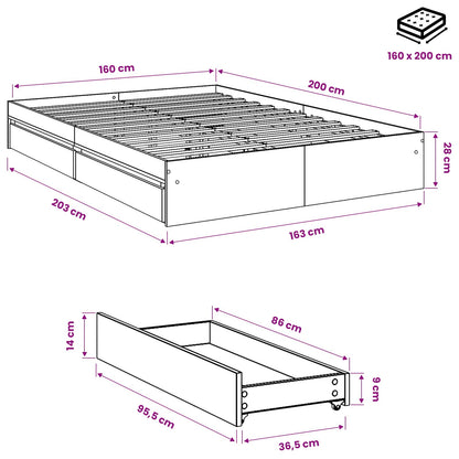 Giroletto Cassetti Rovere Sonoma 160x200 cm Legno Multistrato
