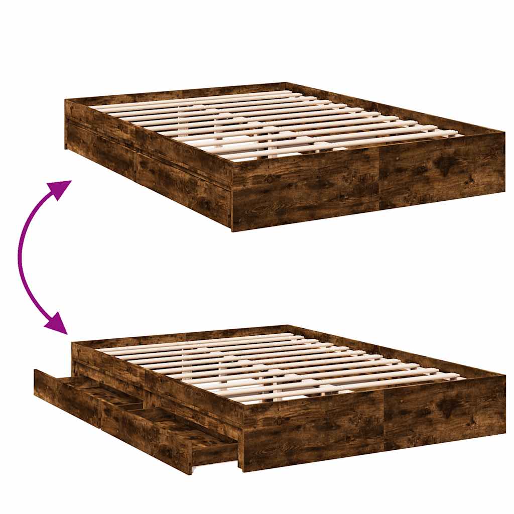 Giroletto con Cassetti Rovere Fumo 160x200 cm Legno Multistrato