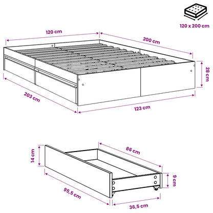 Giroletto Cassetti Rovere Sonoma 120x200 cm Legno Multistrato