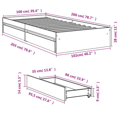Giroletto con Cassetti Bianco 100x200 cm in Legno Multistrato | homemem39