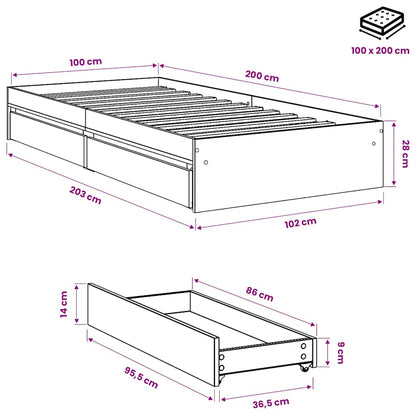 Giroletto Cassetti Grigio Cemento 100x200 cm Legno Multistrato
