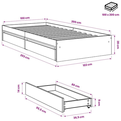 Giroletto con Cassetti Rovere Fumo 100x200 cm Legno Multistrato