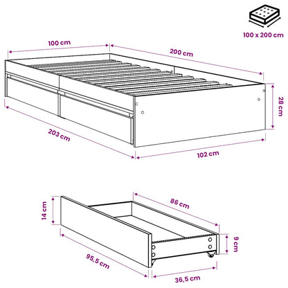 Giroletto Cassetti Grigio Sonoma 100x200 cm Legno Multistrato