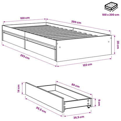 Giroletto Cassetti Grigio Sonoma 100x200 cm Legno Multistrato