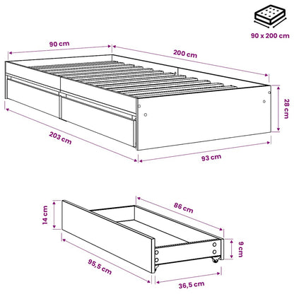 Giroletto Cassetti Rovere Sonoma 90x200 cm Legno Multistrato