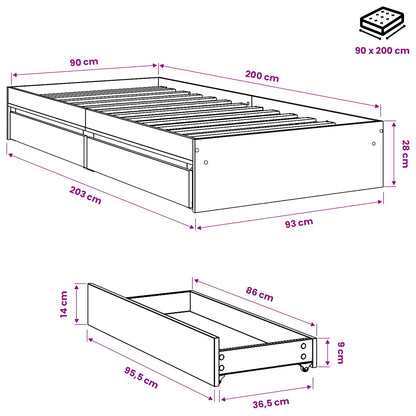 Giroletto Cassetti Rovere Sonoma 90x200 cm Legno Multistrato
