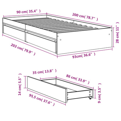 Giroletto con Cassetti Rovere Fumo 90x200 cm Legno Multistrato | homemem39