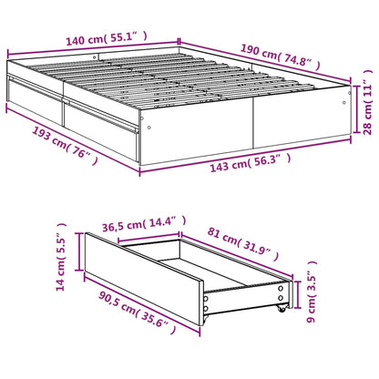 Giroletto con Cassetti Bianco 140x190 cm in Legno Multistrato | homemem39