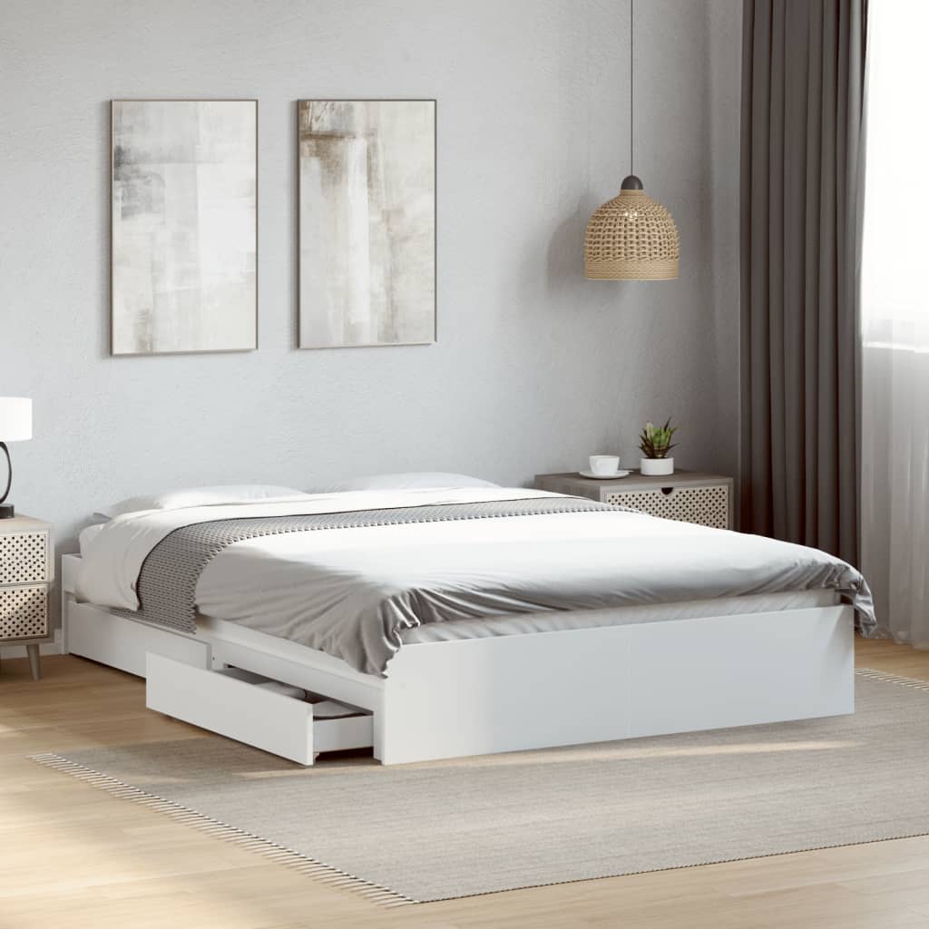 Giroletto con Cassetti Bianco 140x190 cm in Legno Multistrato | homemem39