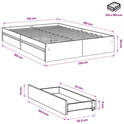 Giroletto Cassetti Rovere Sonoma 135x190 cm Legno Multistrato | homemem39