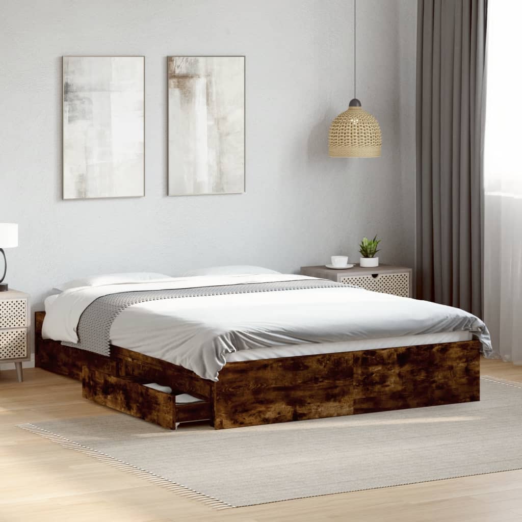 Giroletto con Cassetti Rovere Fumo 135x190 cm Legno Multistrato | homemem39
