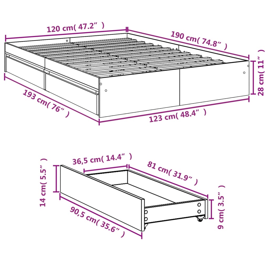 Giroletto Cassetti Rovere Sonoma 120x190 cm Legno Multistrato | homemem39