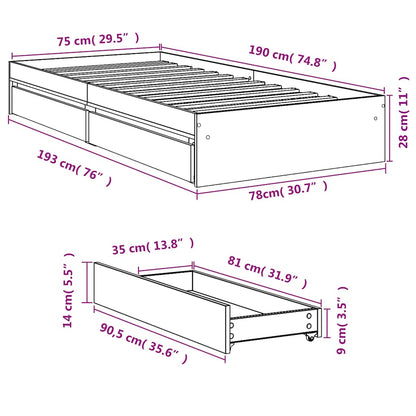 Giroletto con Cassetti Nero 75x190 cm in Legno Multistrato | homemem39