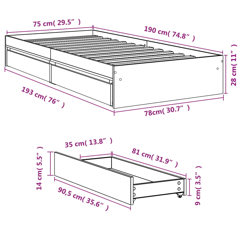 Giroletto Cassetti Grigio Cemento 75x190 cm Legno Multistrato | homemem39