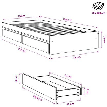 Giroletto con Cassetti Rovere Fumo 75x190 cm Legno Multistrato
