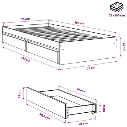 Giroletto con Cassetti Rovere Fumo 75x190 cm Legno Multistrato