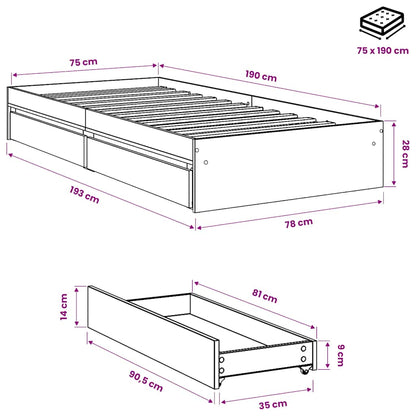 Giroletto Cassetti Grigio Sonoma 75x190 cm Legno Multistrato