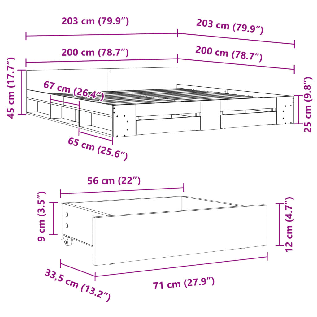 Giroletto con Cassetti Rovere Fumo 200x200 cm Legno Multistrato | homemem39