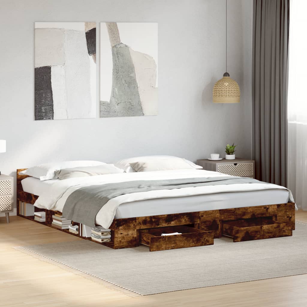 Giroletto con Cassetti Rovere Fumo 200x200 cm Legno Multistrato | homemem39