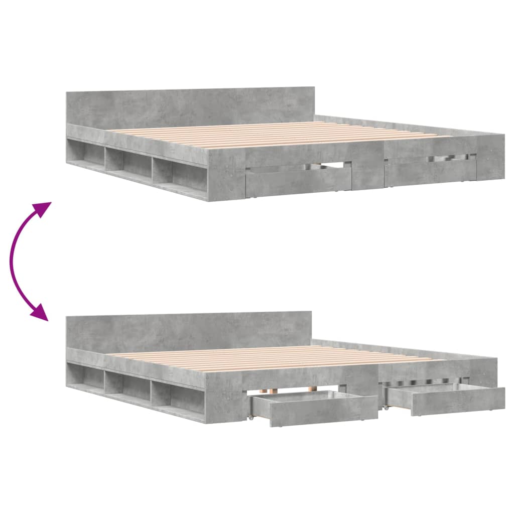 Giroletto Cassetti Grigio Cemento 180x200 cm Legno Multistrato