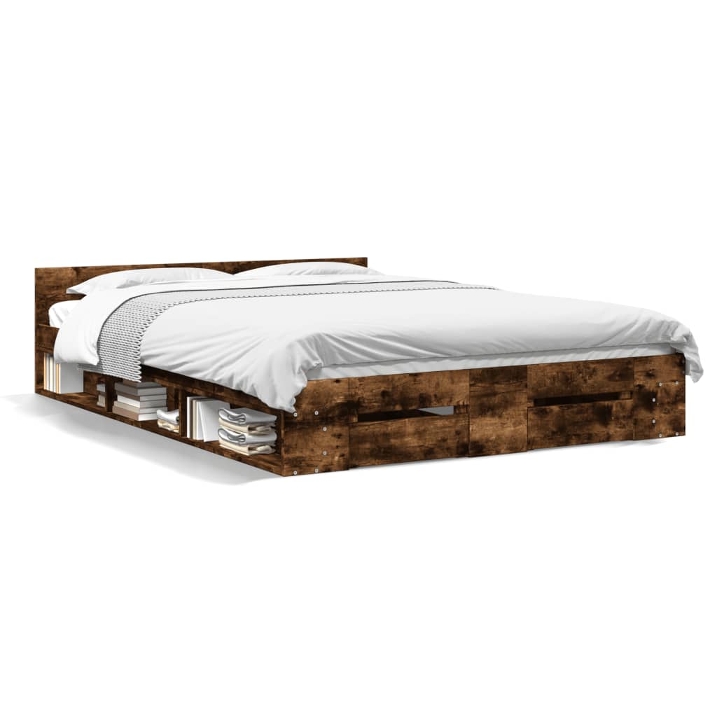 Giroletto con Cassetti Rovere Fumo 160x200 cm Legno Multistrato | homemem39