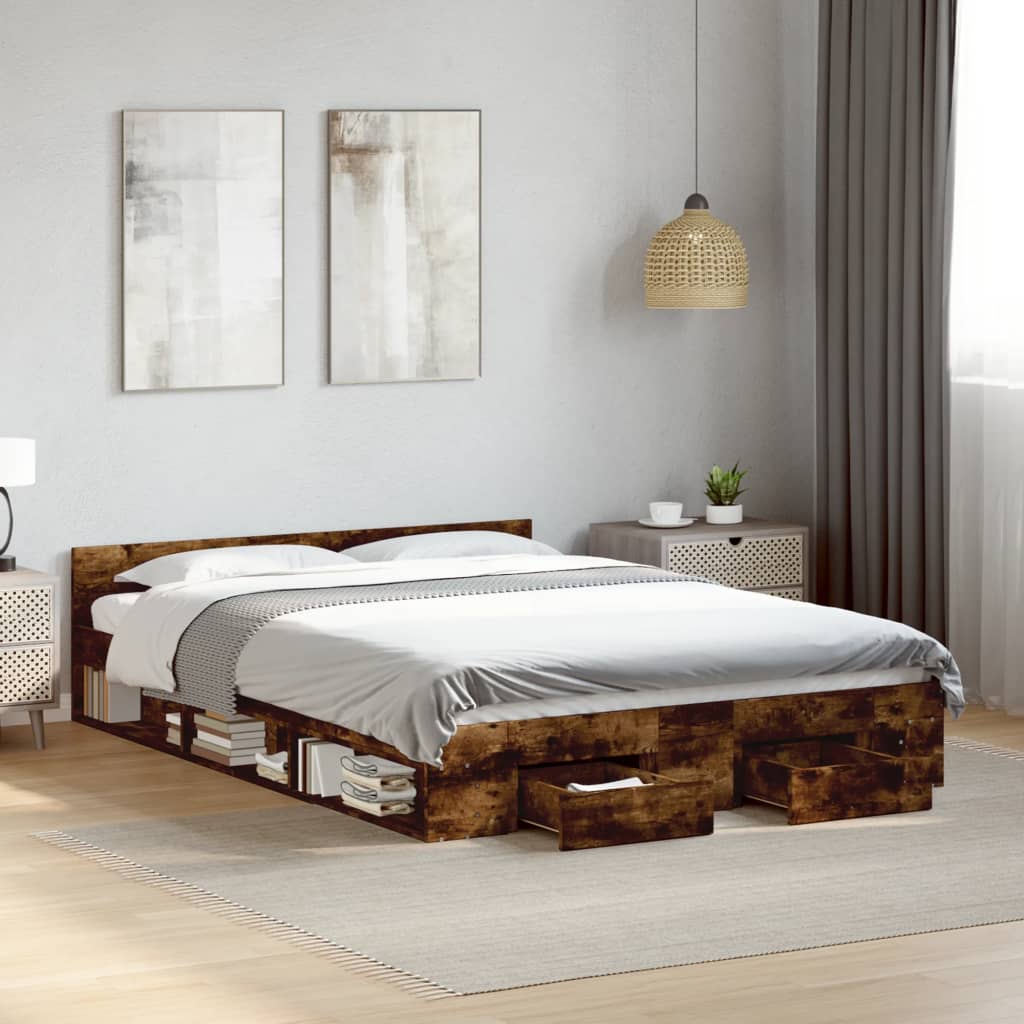 Giroletto con Cassetti Rovere Fumo 160x200 cm Legno Multistrato | homemem39