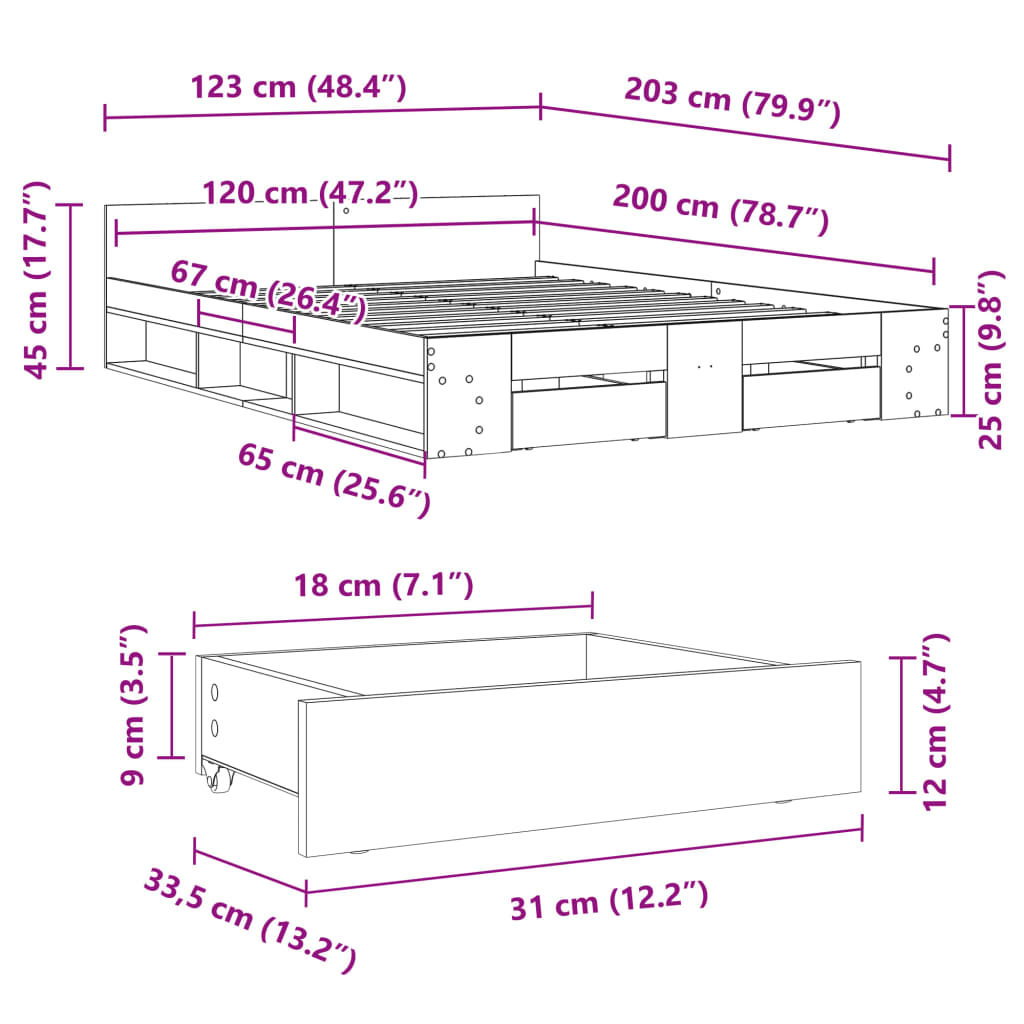 Giroletto Cassetti Rovere Sonoma 120x200 cm Legno Multistrato | homemem39