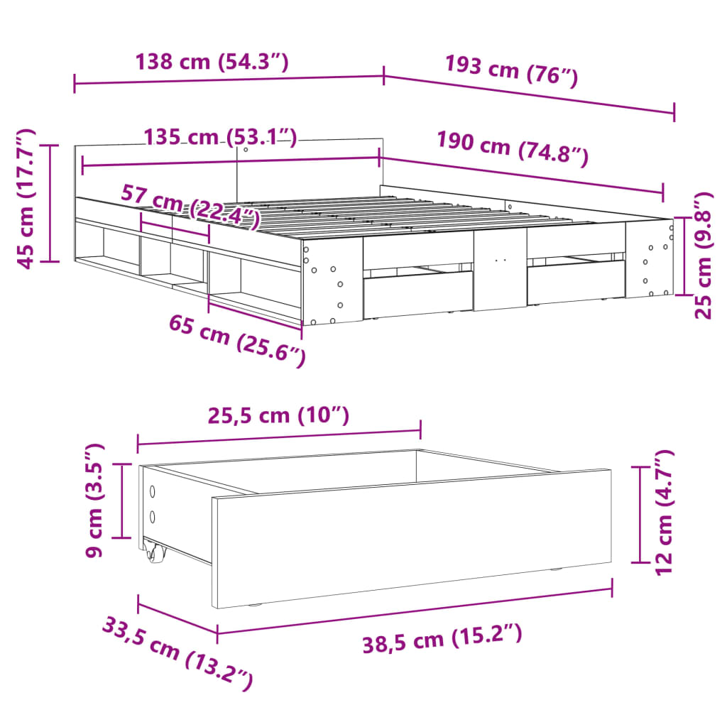 Giroletto Cassetti Grigio Cemento 135x190 cm Legno Multistrato | homemem39