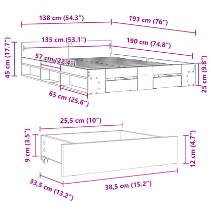 Giroletto Cassetti Grigio Sonoma 135x190 cm Legno Multistrato | homemem39
